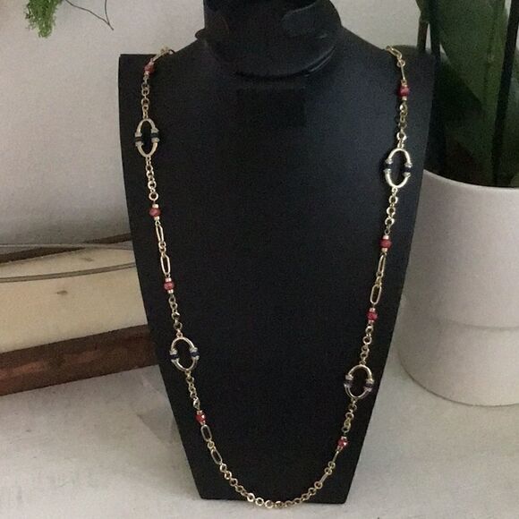 The Limited gold tone with red bead long necklace 38 inch - Picture 1 of 5